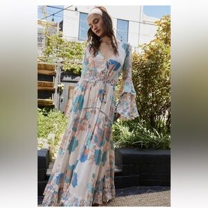 FREE PEOPLE Penny printed boho bodysuit maxi dress